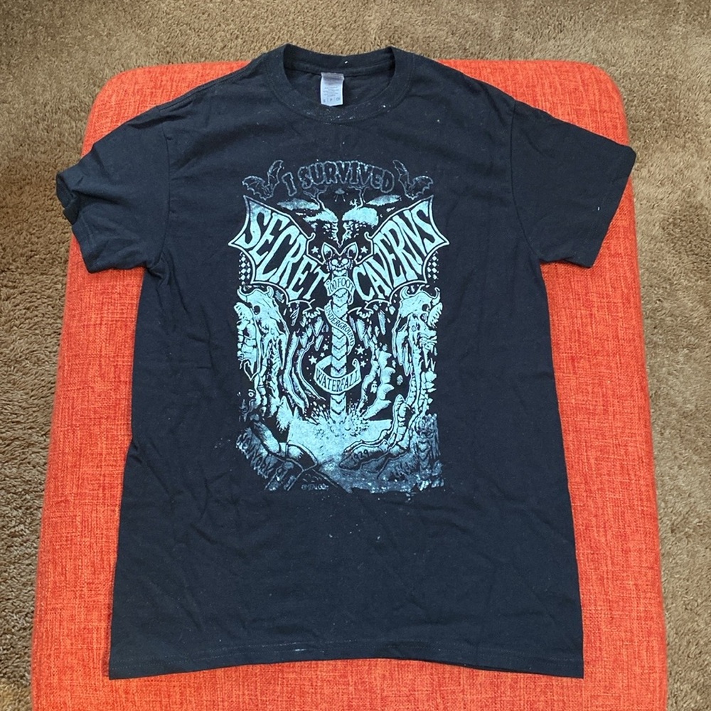 I survived the Secret Caverns NY Tourist Glow in the Dark T Shirt Tee